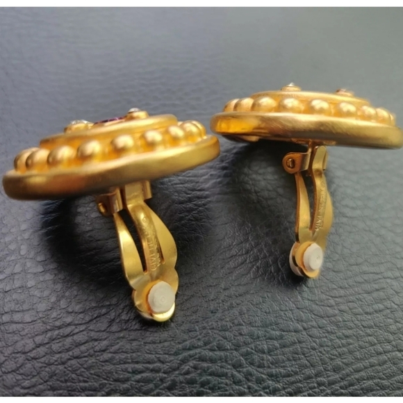 Givenchy Multi Rhinestone Gold Plated Signed Clip-On Earrings - Picture 4 of 9